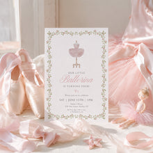 Load image into Gallery viewer, Coquette Pink Ballet Dress Birthday Invitation Editable Girl Ribbon Bows 4th Birthday Invite 0339
