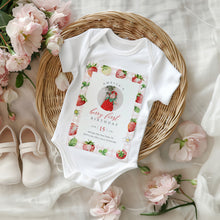 Load image into Gallery viewer, 0326 Pink Gingham Strawberry Berry First Birthday Photo Invite, Editable Template, Digital Download
