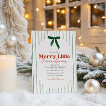 Load image into Gallery viewer, 2033 Green Bow Merry Little Friendsmas Party Invite, Editable Christmas Holiday Template, Digital Download
