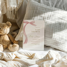 Load image into Gallery viewer, Pink Bow Baby Shower Invite Template Bundle (Digital Download) 2031
