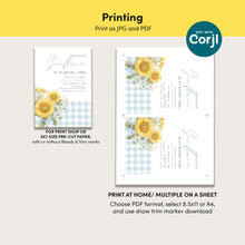 Load image into Gallery viewer, Blue Sunflower Birthday Invitation Watercolor Gingham Baby Boy Summer Template 0340

