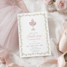 Load image into Gallery viewer, Coquette Pink Ballet Dress Birthday Invitation Editable Girl Ribbon Bows 4th Birthday Invite 0339
