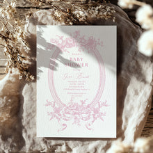 Load image into Gallery viewer, Corjl editable pink tolie de jouy baby shower invitation template 2015
