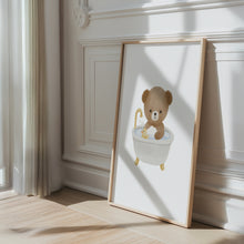Load image into Gallery viewer, Watercolor Cute teddy bear in bath tub print 07-348
