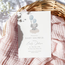 Load image into Gallery viewer, Blue Baby Boy Elephant Baby Shower Invite, Digital Download, Editable Template, 2031
