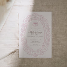 Load image into Gallery viewer, Mother’s Day Tea Party Invitation Pink Lace Floral Brunch Editable Template 0806
