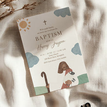 Load image into Gallery viewer, Jesus Shepherd Baptism Invitation Template, Watercolor Christian Boy Baptism Invite 0502
