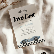 Load image into Gallery viewer, Two Fast Race Car 2nd Birthday Invitation Editable Blue for Boy 0330
