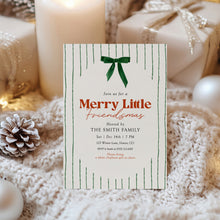Load image into Gallery viewer, 2033 Green Bow Merry Little Friendsmas Party Invite, Editable Christmas Holiday Template, Digital Download
