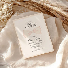Load image into Gallery viewer, 2021 neutral bow baby shower invitation
