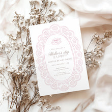 Load image into Gallery viewer, Mother’s Day Tea Party Invitation Pink Lace Floral Brunch Editable Template 0806
