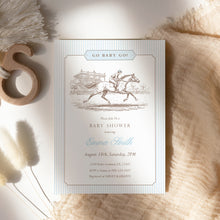 Load image into Gallery viewer, Go Baby Go Blue Derby Baby Shower Invitation, Preppy Vintage Boy Shower Template 2043
