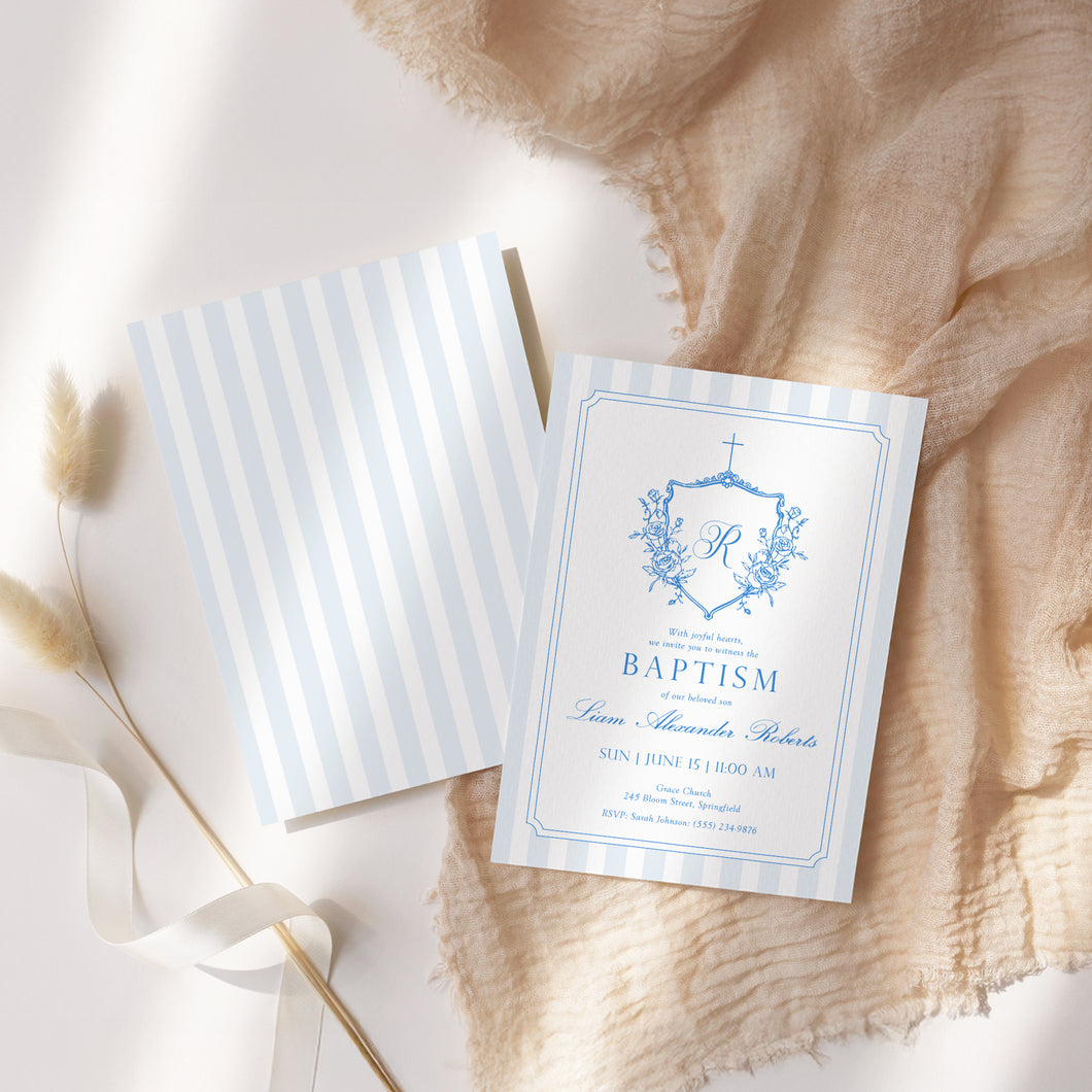 0501 blue crest initial baptism invitation template