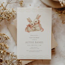 Load image into Gallery viewer, Some Bunny Baby Shower Invitation Pink Twin Bunny Easter Spring Template 2038
