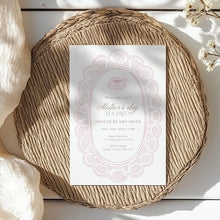 Load image into Gallery viewer, Mother’s Day Tea Party Invitation Pink Lace Floral Brunch Editable Template 0806
