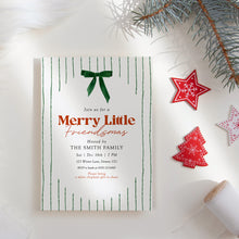 Load image into Gallery viewer, 2033 Green Bow Merry Little Friendsmas Party Invite, Editable Christmas Holiday Template, Digital Download
