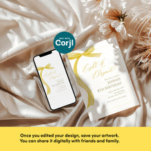 Load image into Gallery viewer, Yellow bow Eight &amp; Elegant 8th Birthday Invitation, Editable template, Digital Download 0324

