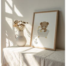 Load image into Gallery viewer, Watercolor Cute teddy bear in bath tub print 07-348
