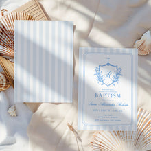 Load image into Gallery viewer, 0501 blue crest initial baptism invitation template
