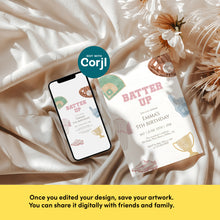 Load image into Gallery viewer, Baseball Birthday Invitation for Girls Pink Sports Party Invite Batter Up Invite Template 0334
