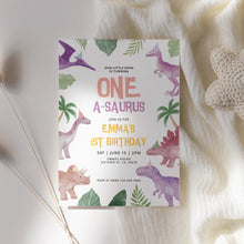 Load image into Gallery viewer, 0323 Dinosaur One-a-Saurus 1st Birthday Invitation for Girls, Editable Printable Template, digital download

