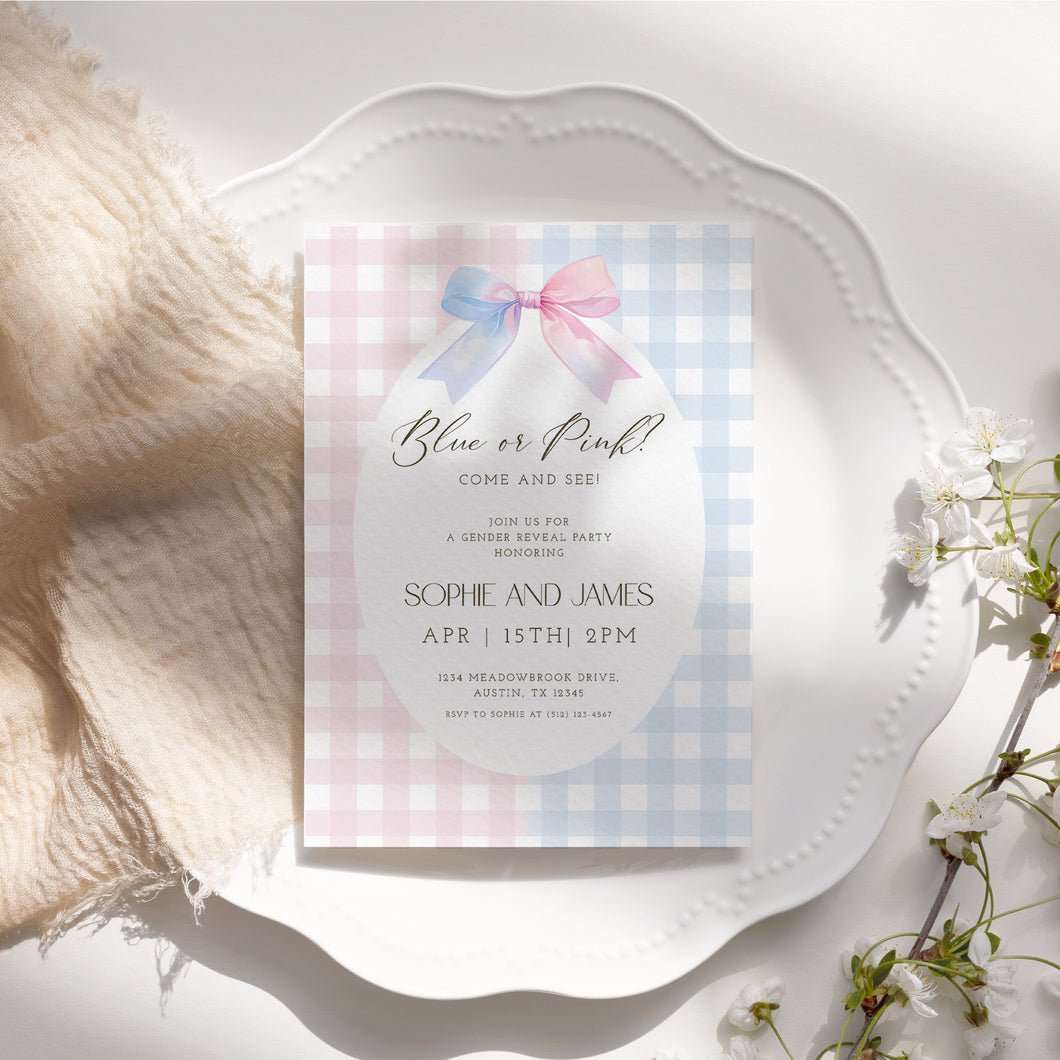 Corjl editable pink or blue gender reveal invitation 2014