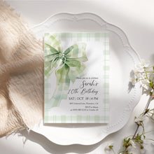 Load image into Gallery viewer, 0318 green plaid bow birthday invitation
