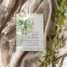 Load image into Gallery viewer, 0318 green plaid bow birthday invitation
