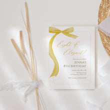 Load image into Gallery viewer, Yellow bow Eight &amp; Elegant 8th Birthday Invitation, Editable template, Digital Download 0324
