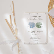Load image into Gallery viewer, 0325 Football Joint Birthday Invitation, Twin Brothers Sports Party Invite, Touchdown, Editable Template, Digital Download
