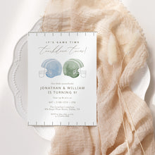 Load image into Gallery viewer, 0325 Football Joint Birthday Invitation, Twin Brothers Sports Party Invite, Touchdown, Editable Template, Digital Download
