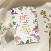 Load image into Gallery viewer, 0323 Dinosaur One-a-Saurus 1st Birthday Invitation for Girls, Editable Printable Template, digital download

