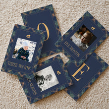 Load image into Gallery viewer, 0327 Navy Tartan Teddy Bear First Birthday Photo Banner Template, Digital Download
