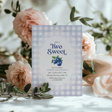 Load image into Gallery viewer, 0326 Blueberry Two Sweet Girl 2nd Birthday Invite, Editable Template, Gingham, Digital Download
