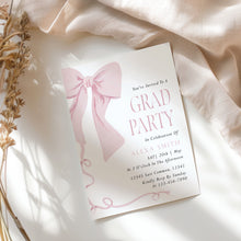 Load image into Gallery viewer, Pink Bow Graduation Party Invite Coquette Preppy Girl Editable Template 0808

