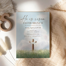 Load image into Gallery viewer, He Is Risen Easter Brunch Invitation, Christian Church Potluck, Resurrection Sunday Gathering 0805

