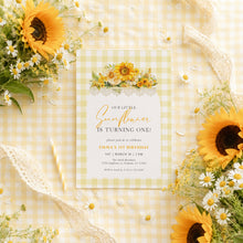 Load image into Gallery viewer, Yellow Sunflower Birthday Invitation Watercolor Gingham Baby Summer Template 0340
