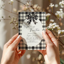 Load image into Gallery viewer, 0318 black plaid bow birthday invitation
