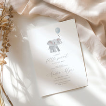 Load image into Gallery viewer, Blue Elephant Baby Shower Invitation, Watercolor Balloon (Digital Download) 2031
