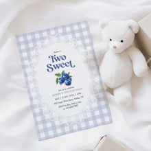 Load image into Gallery viewer, 0326 Blueberry Two Sweet Girl 2nd Birthday Invite, Editable Template, Gingham, Digital Download
