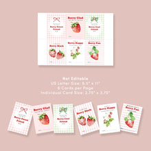 Load image into Gallery viewer, Strawberry Valentine’s Day Cards for Kids, Printable Classroom Gift Exchange, Instant Download 0803
