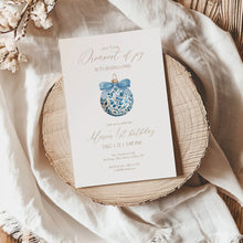 Load image into Gallery viewer, 0319 Blue Ornament 1st Birthday Invitation, Blue Bauble Christmas Holiday First Birthday Party Invite
