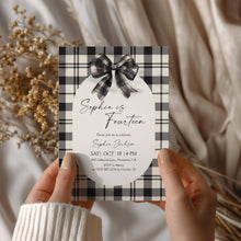 Load image into Gallery viewer, 0318 black plaid bow birthday invitation
