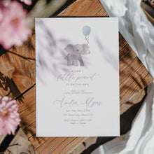 Load image into Gallery viewer, Blue Elephant Baby Shower Invitation, Watercolor Balloon (Digital Download) 2031
