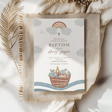 Load image into Gallery viewer, Noahs Ark Baptism Invitation Template, Rainbow Christian Boy Baptism Invite 0502
