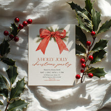 Load image into Gallery viewer, 2033 Red Bow Christmas Party Invite, Editable Holiday Gathering Template, Coquette, Digital Download
