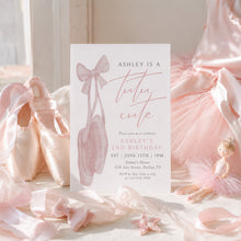 Load image into Gallery viewer, Pink Coquette Ballet Shoes Birthday Invitation Editable Girl Ribbon Bows 2nd Birthday Invite 0339
