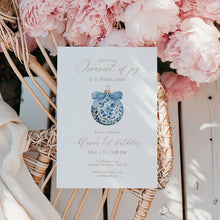 Load image into Gallery viewer, 0319 Blue Ornament 1st Birthday Invitation, Blue Bauble Christmas Holiday First Birthday Party Invite
