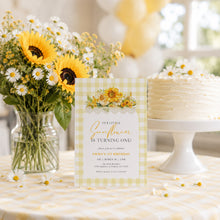 Load image into Gallery viewer, Yellow Sunflower Birthday Invitation Watercolor Gingham Baby Summer Template 0340
