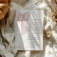 Load image into Gallery viewer, Pink Bow Graduation Party Invite Coquette Preppy Girl Editable Template 0808
